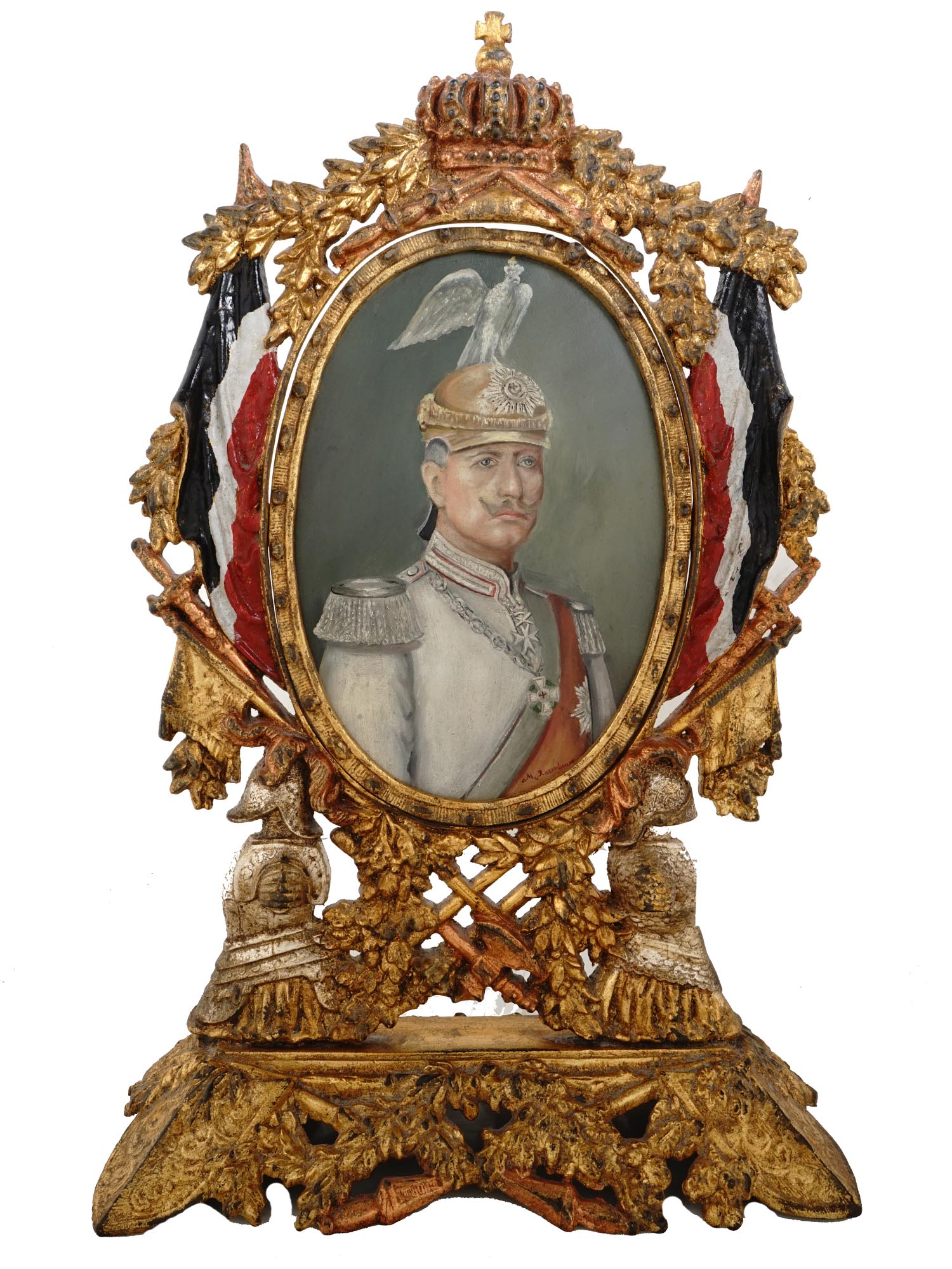 ANTIQUE PORTRAIT KAISER WILHELM IN ROTATING FRAME PIC-1